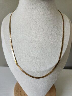 Vintage Monet Gold Tone Herringbone Chain Necklace Signed 17.5" Classic